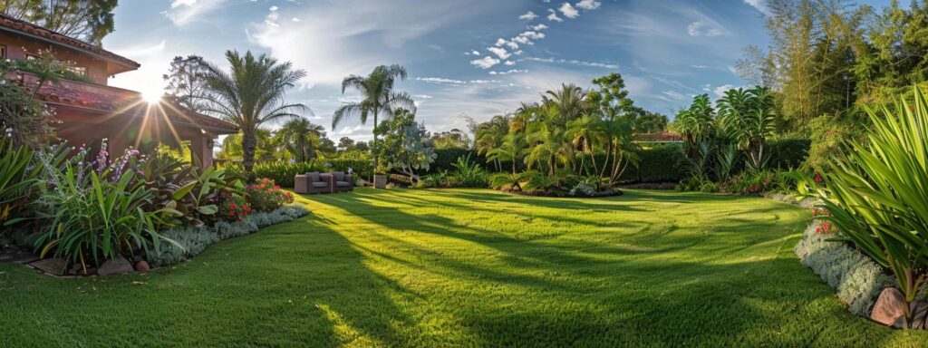 a lush, vibrant lawn bathed in sunlight showcases the beauty of organic care, with rich green grass and flourishing plants that symbolize a healthy, chemical-free outdoor environment.